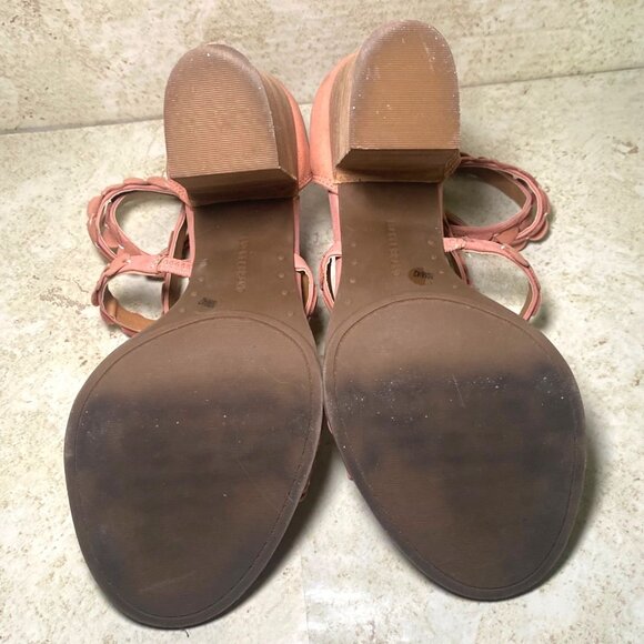 Lucky Brand Lameer Pink Scallop Strappy Block Heel Sandals Fairy Cottage Comfort - Picture 9 of 11
